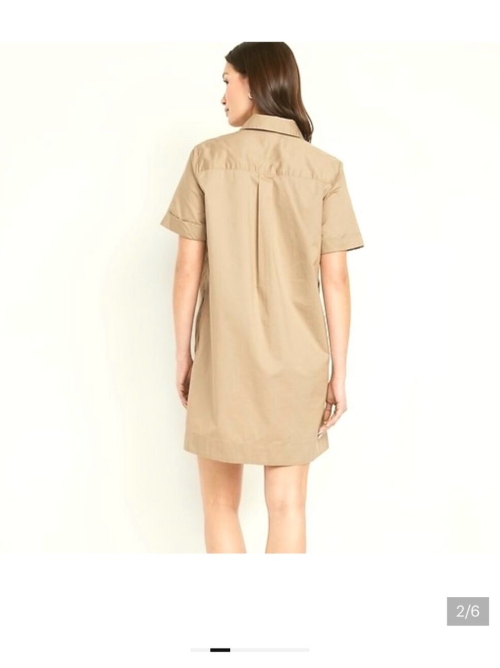 Button-Front Cotton Shirt Dress in Khaki Tan - Picture 3 of 5